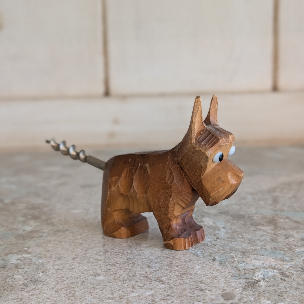 Hand carved Scottie Scottish Terrier Wood Scotty Dog Corkscrew